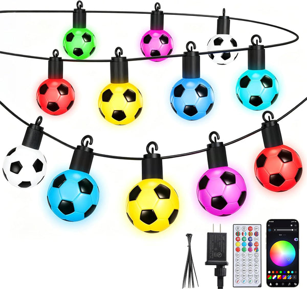 50FT Smart Outdoor Soccer String Lights Waterproof RGB Color Changing App Remote
