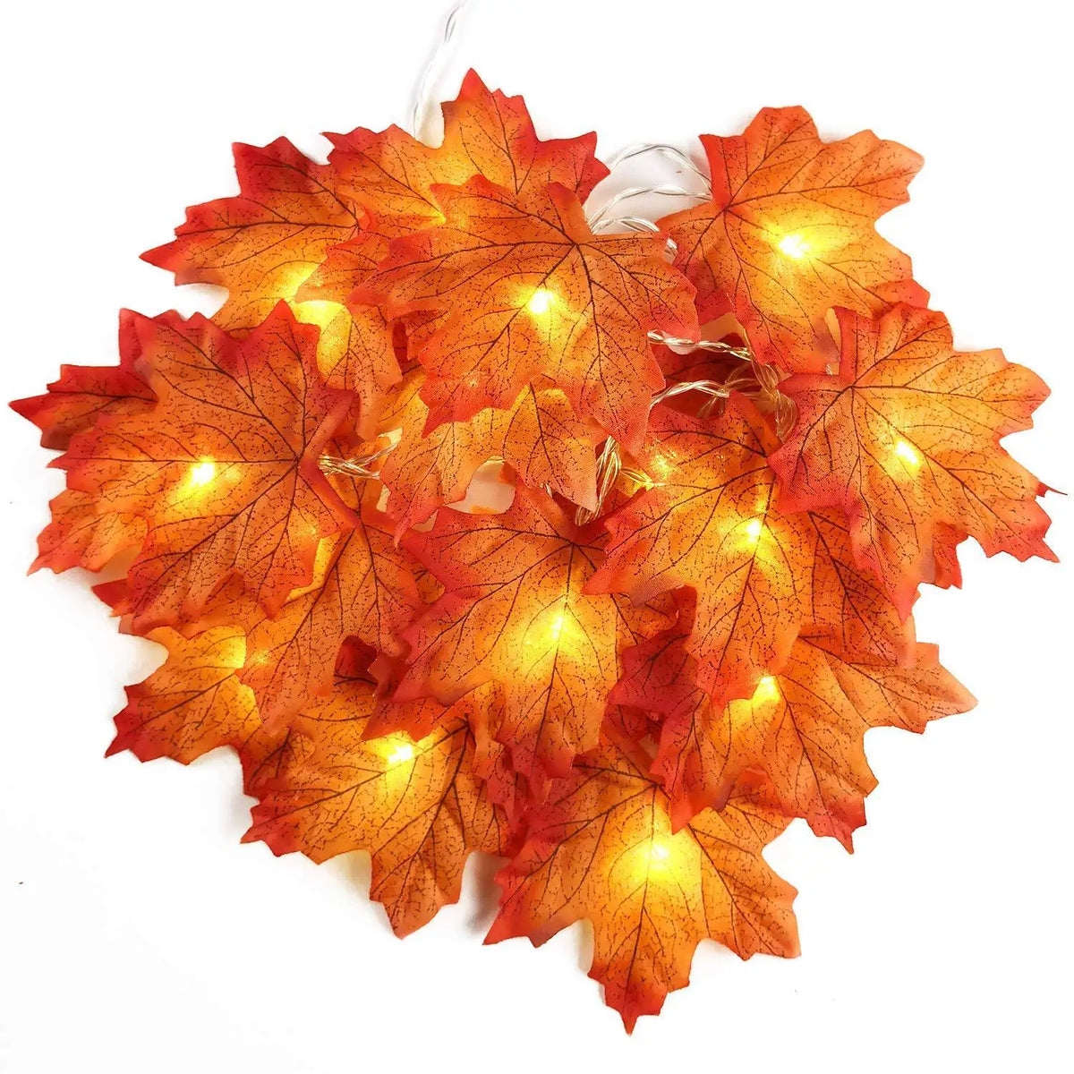 Maple leaf garland with warm LED lights