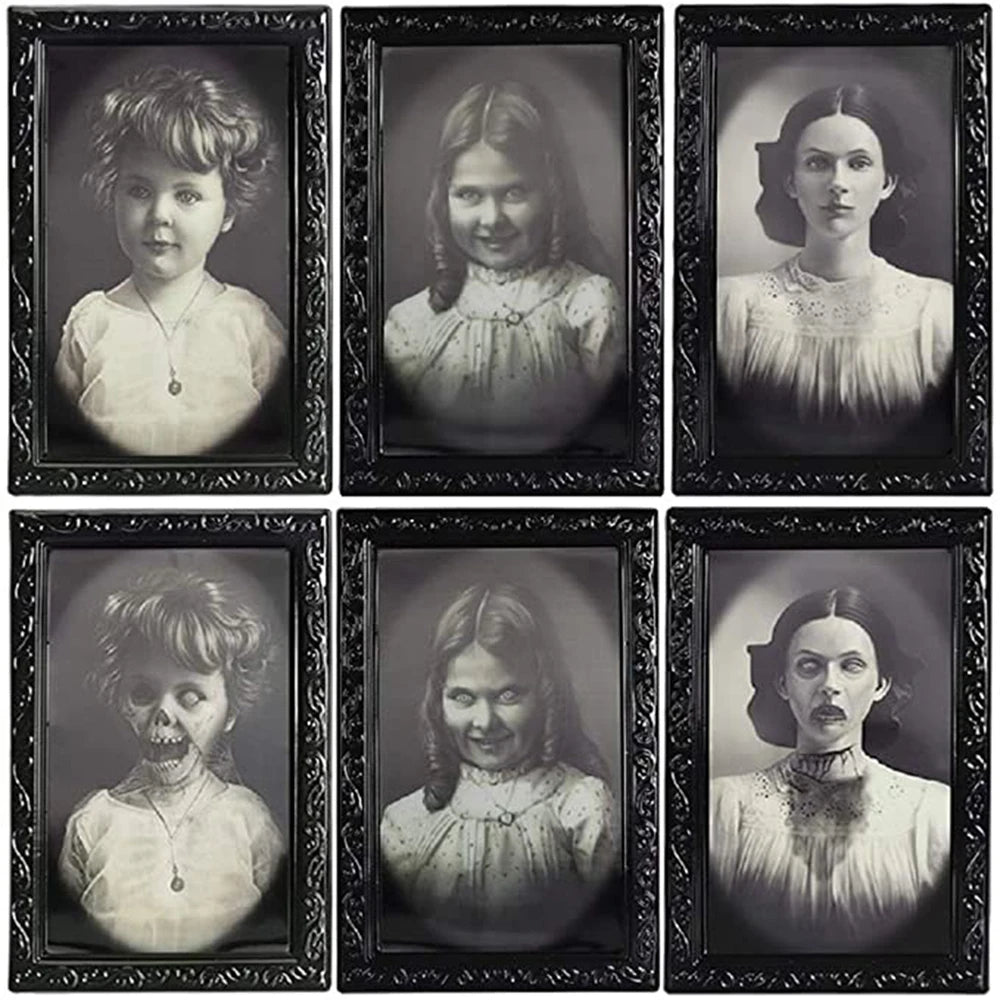 Six haunted changing-face Halloween portraits