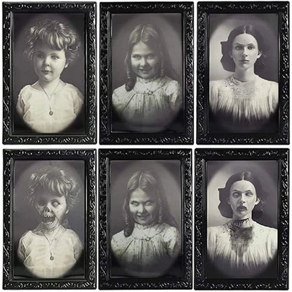 Six haunted changing-face Halloween portraits