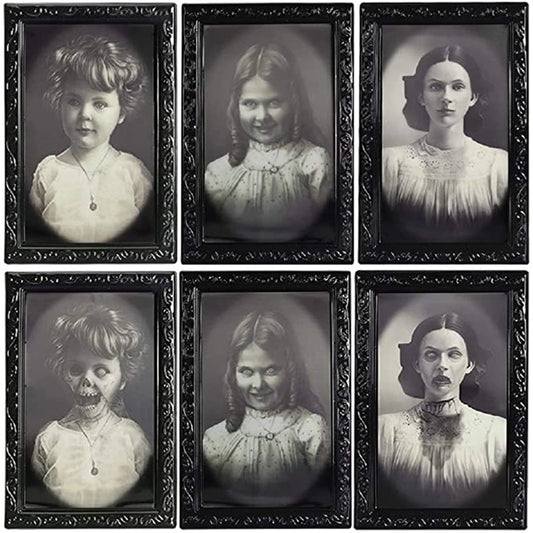 Six haunted changing-face Halloween portraits