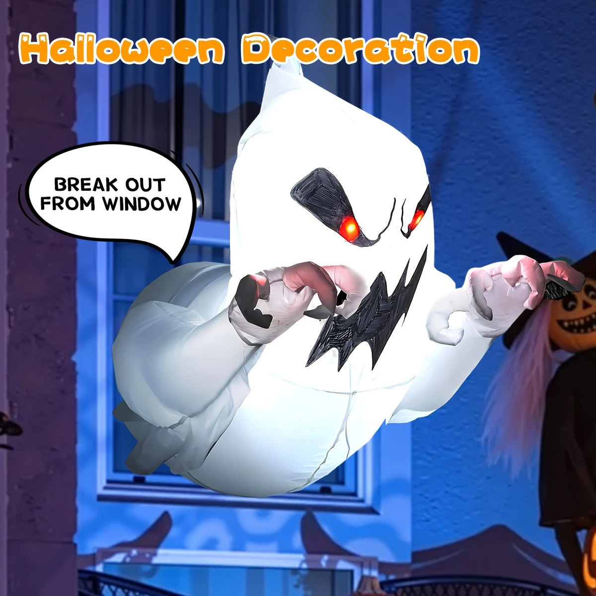 Ghost breaking out from window decoration