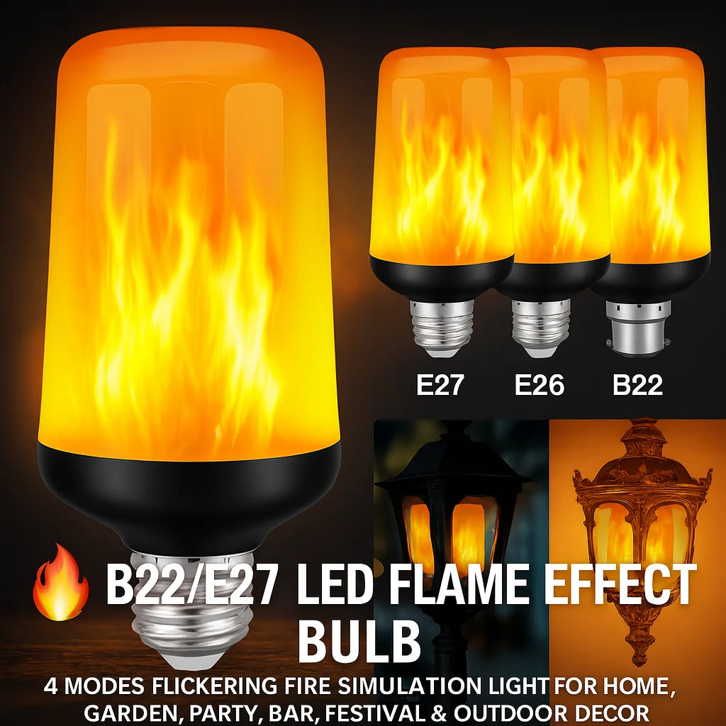 LED flame effect bulb with E26 base