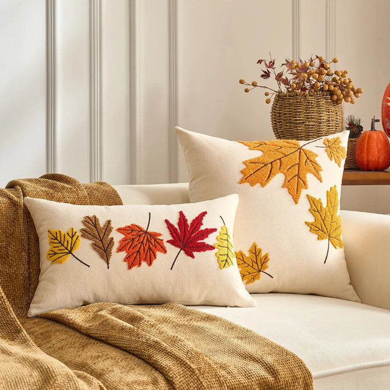 Maple leaf tufted pillow cover