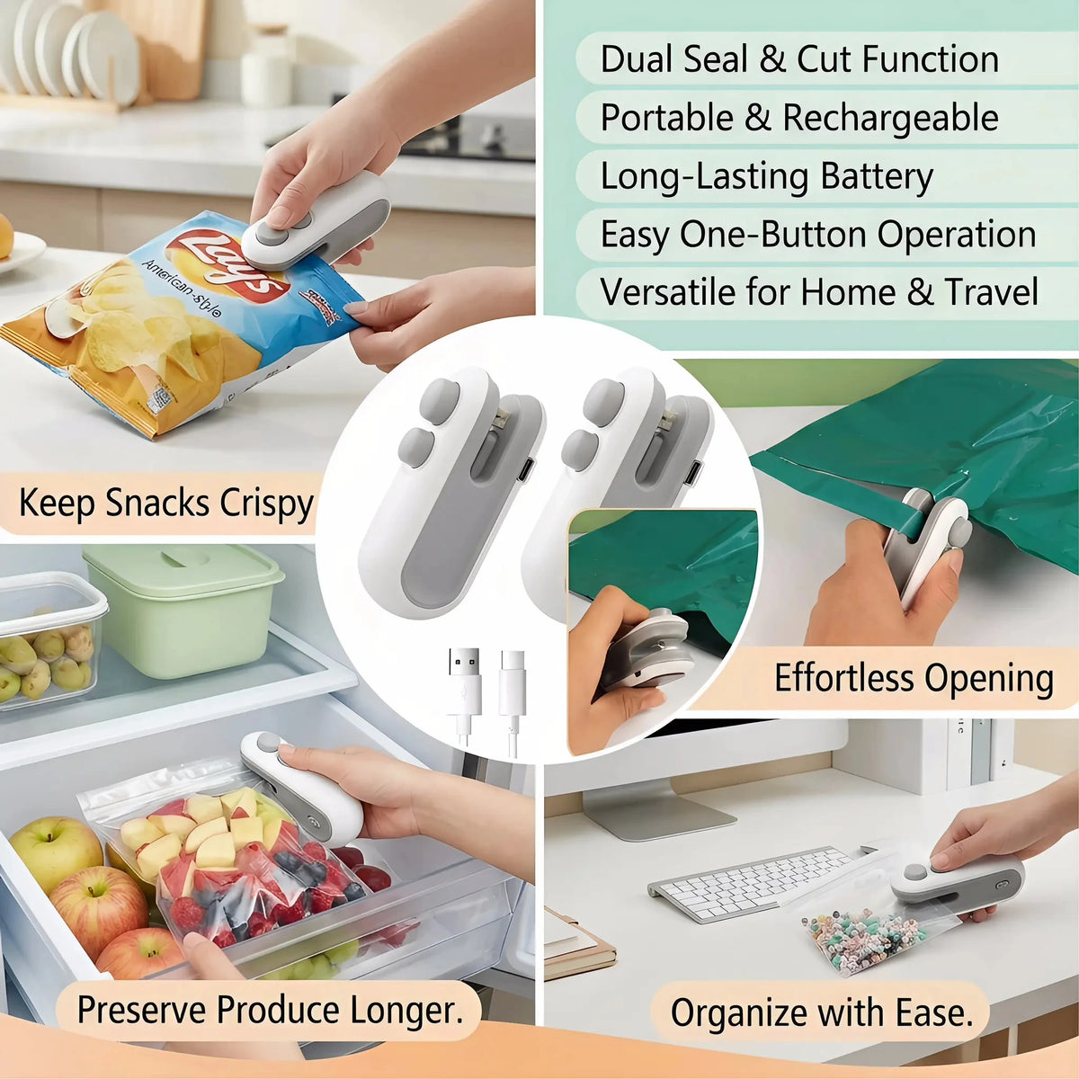 Handheld snack bag sealer