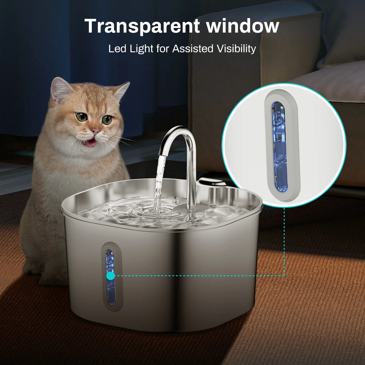 Pet Water Fountain – 2.2L Stainless Steel