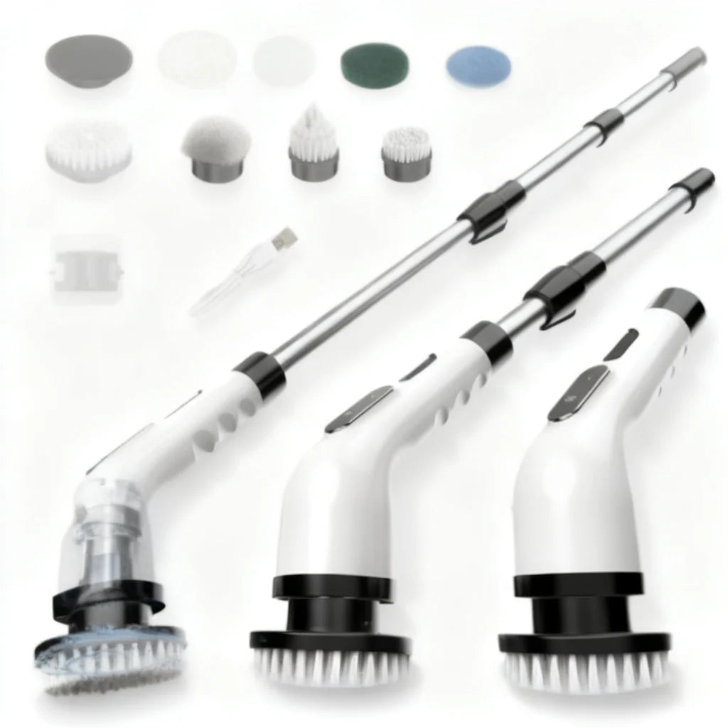 Cordless electric spin scrubber with 7 brush heads