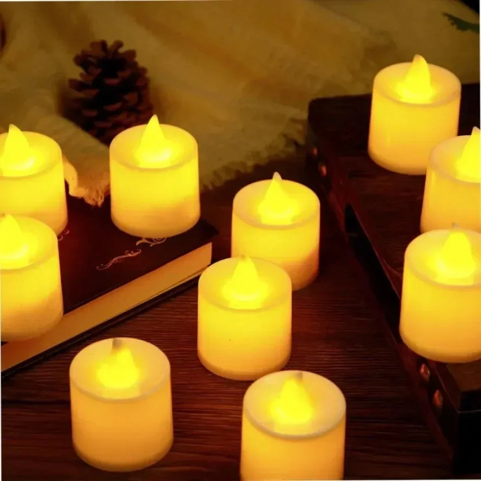 Warm flickering tea light candles