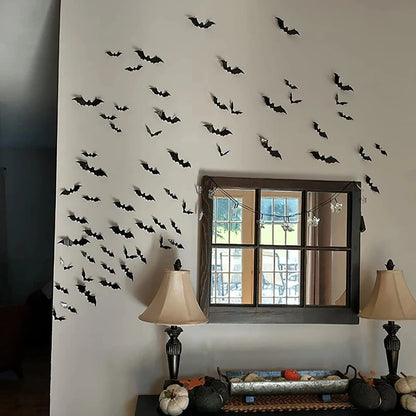 Bat swarm wall decor around a window
