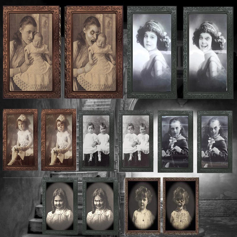 Gallery wall of changing-face Halloween pictures