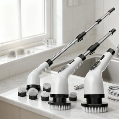 Spin scrubber cleaning bathroom tiles