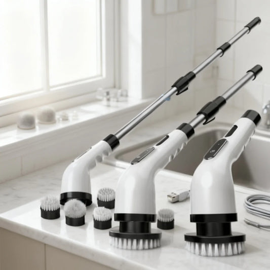 Spin scrubber cleaning bathroom tiles