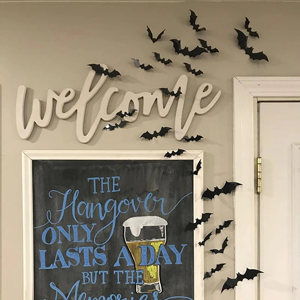 3D bats on entryway wall next to front door
