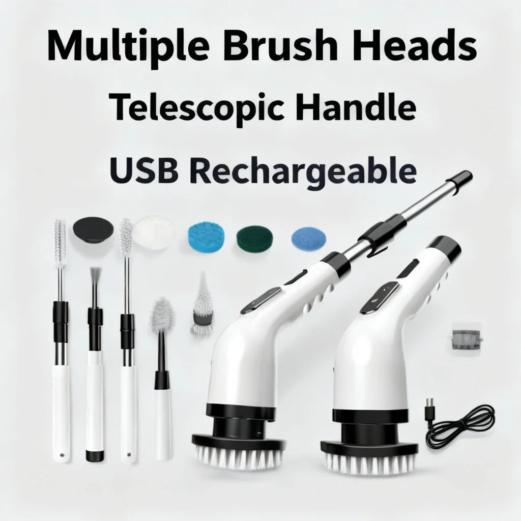 Spin scrubber brush heads included